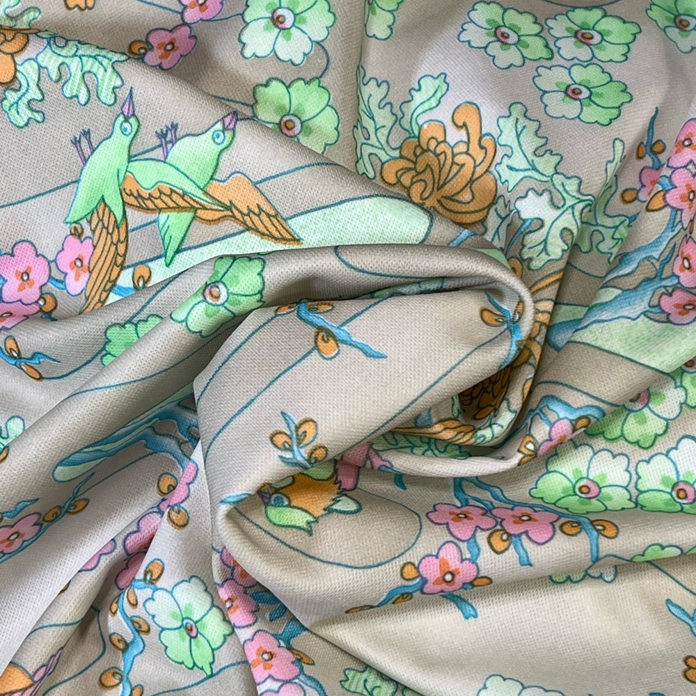 Vintage Double Knit Japanoise Japan Asian Themed Mid Century Fabric FABULOUS!